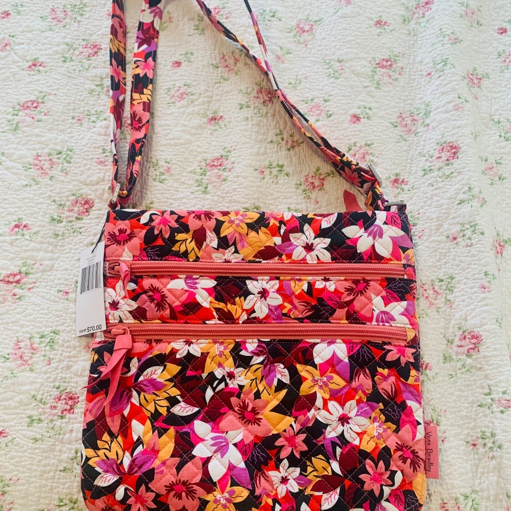 Vera Bradley Rosa Floral Triple Zip Hipster
